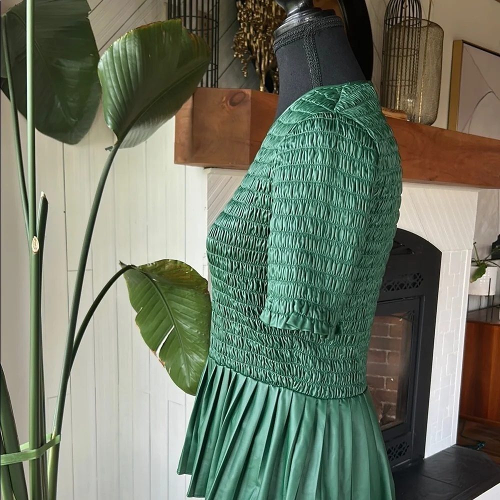 ZARA Green Faux Leather Smocked Peplum Top - Picture 9 of 13